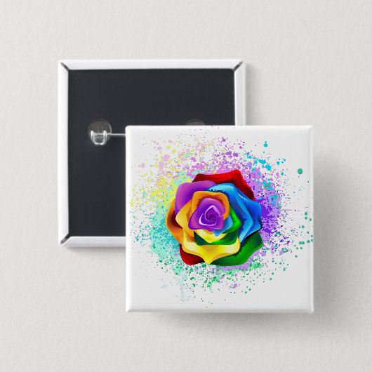 Rose des Regenbogens Button (Vorne & Hinten)