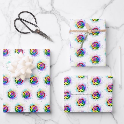 Rose des Regenbogens Geschenkpapier Set (Vorderseite)
