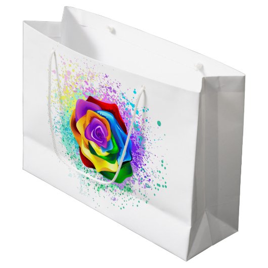 Rose des Regenbogens Große Geschenktüte (Vorderseite Schrägansicht)