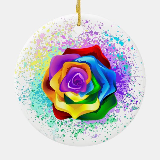 Rose des Regenbogens Keramik Ornament (Hinten)