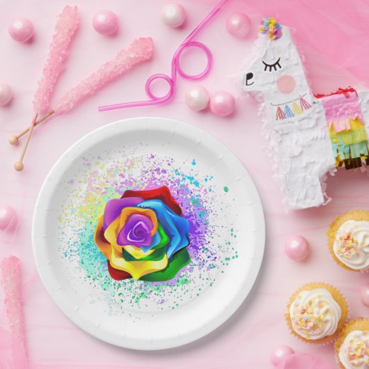 Rose des Regenbogens Pappteller (Party)