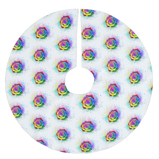 Rose des Regenbogens Polyester Weihnachtsbaumdecke (Vorderseite)