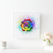 Rose des Regenbogens Quadratische Wanduhr (Zuhause)