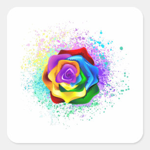 Rose des Regenbogens Quadratischer Aufkleber