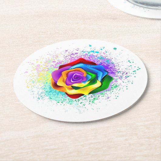 Rose des Regenbogens Runder Pappuntersetzer (Angewinkelt)