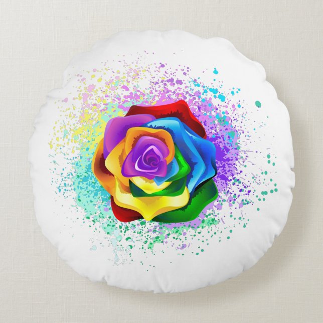 Rose des Regenbogens Rundes Kissen (Vorderseite)