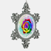 Rose des Regenbogens Schneeflocken Zinn-Ornament (Links)