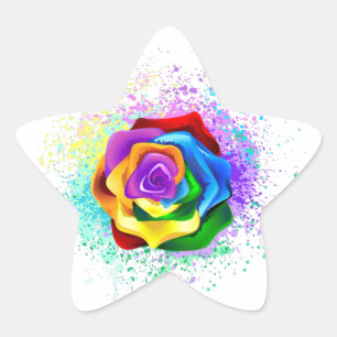Rose des Regenbogens Stern-Aufkleber