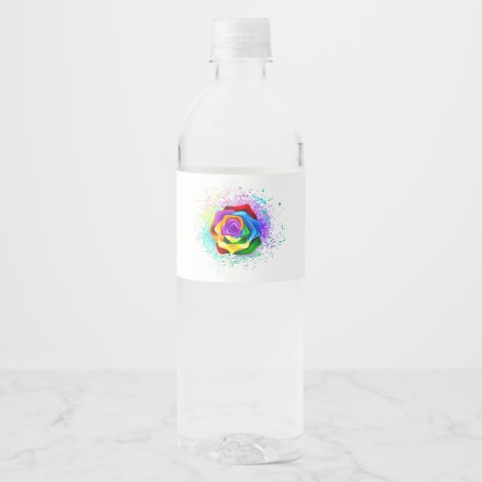 Rose des Regenbogens Wasserflaschenetikett (Vorderseite)