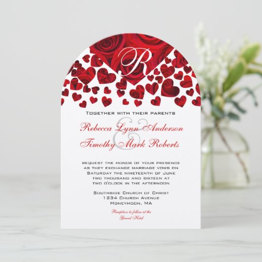 Rose des Roten Herzens Einladung Hochzeiten (Stehend Vorderseite)