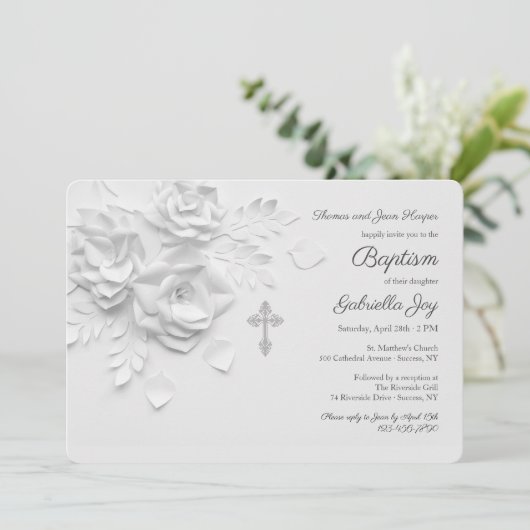 Rose des Weißbuchs religiös Einladung (Stehend Vorderseite)