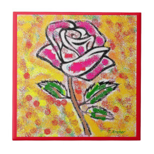 Rose Design Art leicht surreal auf gelbem Schnee Fliese