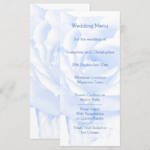 Rose Design Blau farbige Hochzeit Menükarte