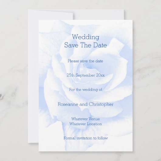 Rose Design Blau farbige Hochzeit Save The Date (Vorderseite)