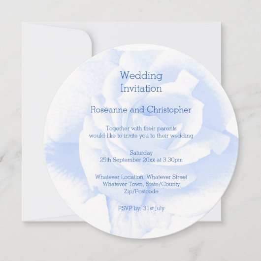 Rose Design Blau gefärbte Hochzeitseinladung Einladung (Vorderseite)