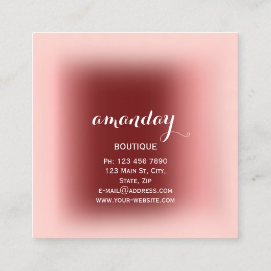 Rose Diamond Cloth Hanger Burgundy Boutique Quadratische Visitenkarte (Rückseite)