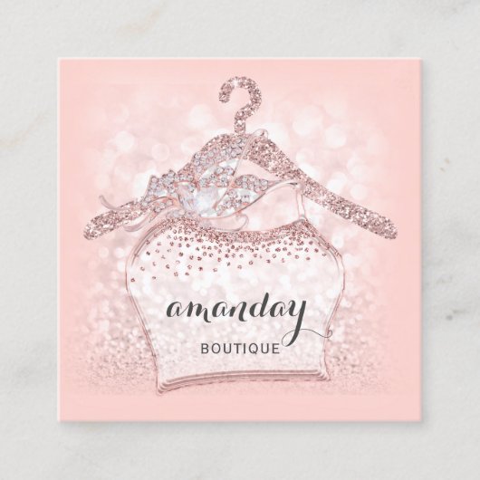 Rose Diamond Cloud Hanger Pink Boutique Square Quadratische Visitenkarte (Vorderseite)
