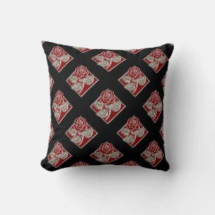Rose Diamonds-01-Red Black-Square Throw Kissen