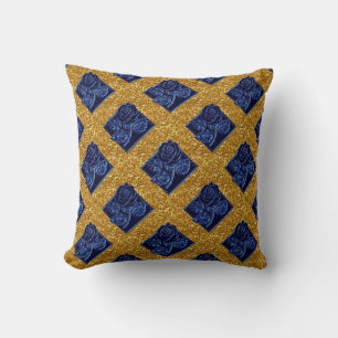 Rose Diamonds-04-Blue Gold-Square Throw Kissen