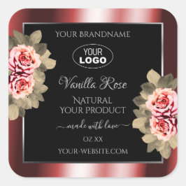 Rose, die das Logo "Red Black Product Labels" (Rot Quadratischer Aufkleber
