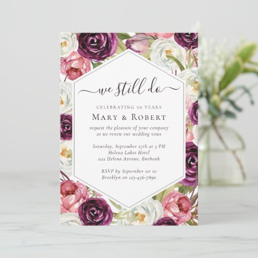 Rose, die wir noch immer verlängern 50. Hochzeit Einladung (Stehend Vorderseite)