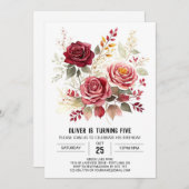 Rose Digital Burgundy Floral Geburtstag Einladung (Vorne/Hinten)