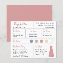 Rose Dress Color Bridesmaid Information Card