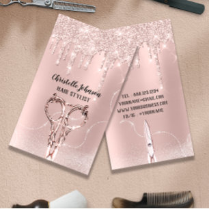 Rose-DripGlitter Friseursalon Scheren Visitenkarte