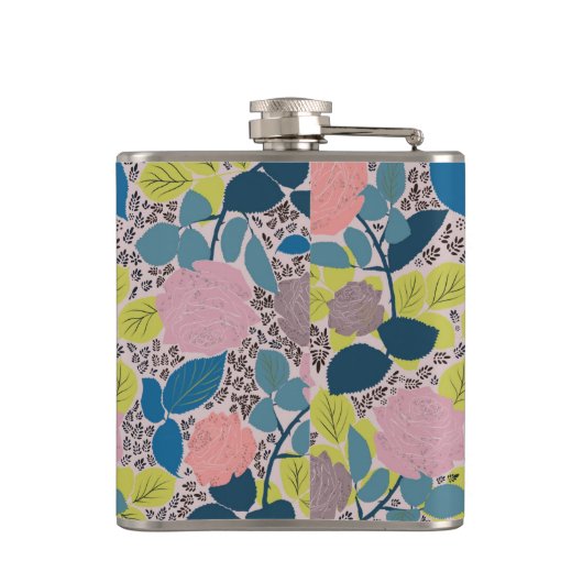 Rose Druck Vinyl umhüllter Kolben Flachmann (Rückseite)