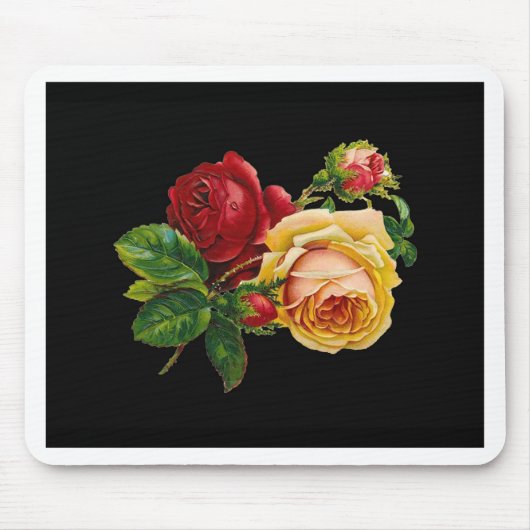 Rose Druckzubehör - Schwarz, Rot, Vintage Kunst Mousepad (Vorne)