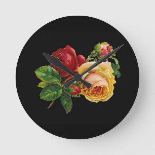 Rose Druckzubehör - Schwarz, Rot, Vintage Kunst Runde Wanduhr