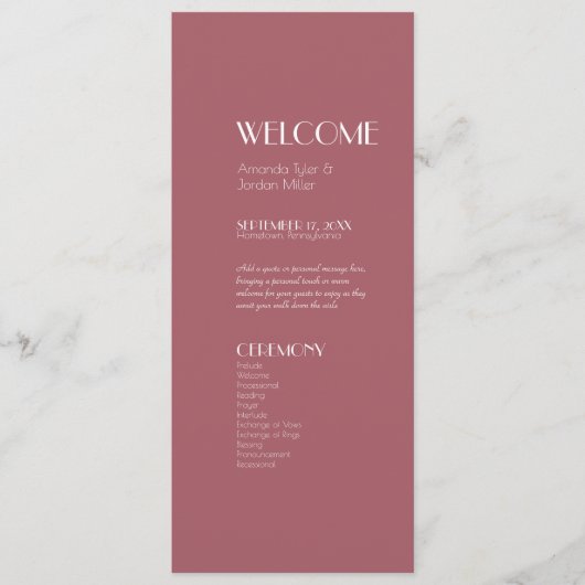 Rose | Dunkle Rose Hochzeitsprogramm Programm (Vorderseite)