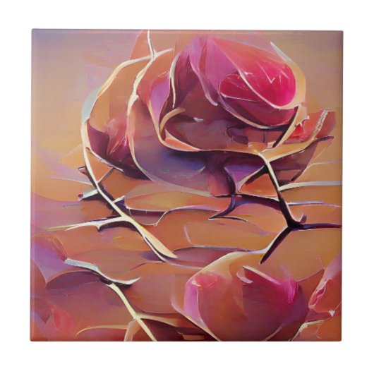 Rose durch goldene abstrakte Kunst Fliese (Vorderseite)