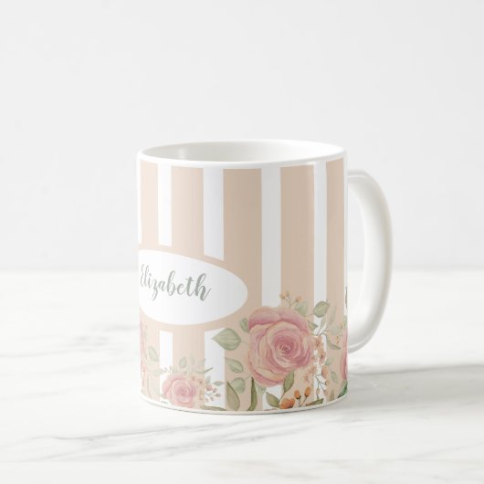 Rose-Düsen-Farbe mit Monogramm Kaffeetasse (VorderseiteRechts)