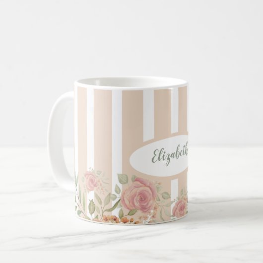 Rose-Düsen-Farbe mit Monogramm Kaffeetasse (Vorderseite Links)