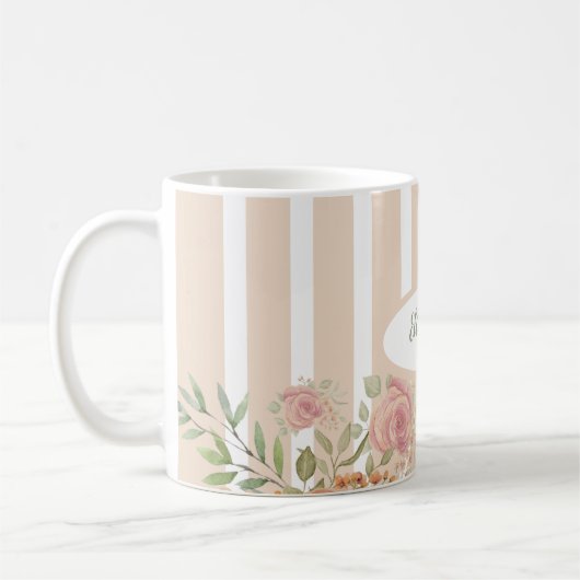 Rose-Düsen-Farbe mit Monogramm Kaffeetasse (Links)