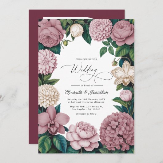 Rose Dust, Silk Blush & Porcelain Cream Wedding Einladung (Vorne/Hinten)