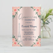 Rose, Eiffelturm, Blume, Rose Gold Quinceñera Einladung (Stehend Vorderseite)