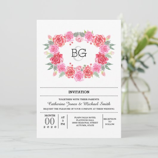 Rose Einladung (Stehend Vorderseite)