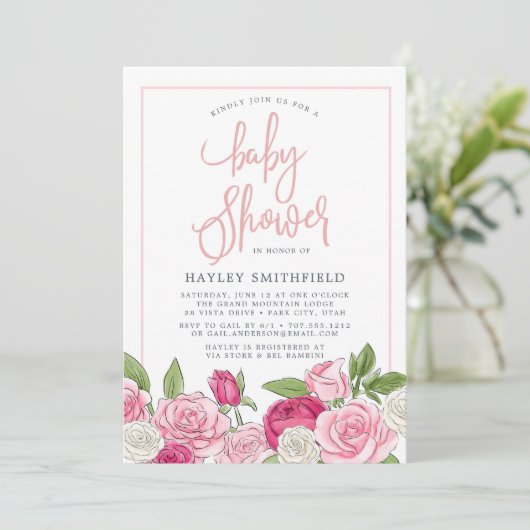 Rose | Einladung der Babydusche (Stehend Vorderseite)