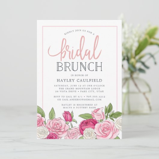 Rose | Einladung von Bridal Brunch (Stehend Vorderseite)