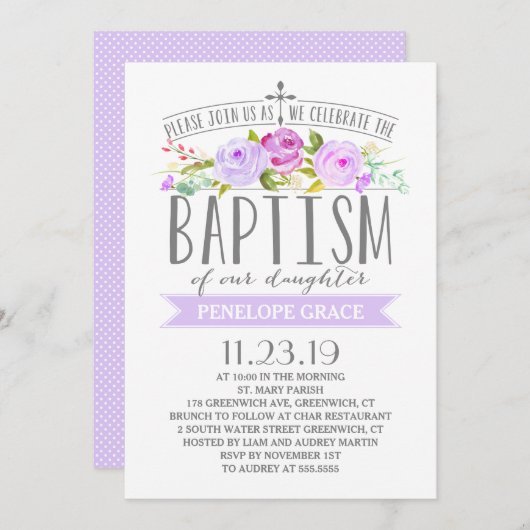 Rose | Einladung von Mädchen | Lila (Vorne/Hinten)