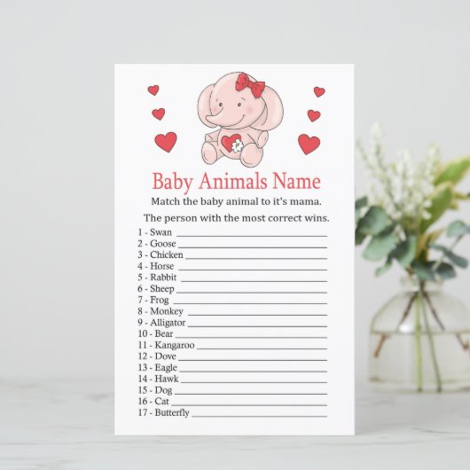 Rose Elefant Baby Animes Name Game (Stehend Vorderseite)