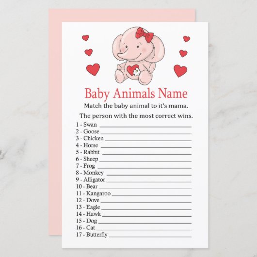Rose Elefant Baby Animes Name Game (Vorne/Hinten)