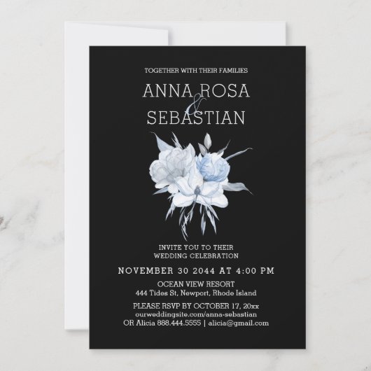 *~* Rose Elegant Blue Floral AR15 WEDDING RSVP + Einladung (Vorderseite)