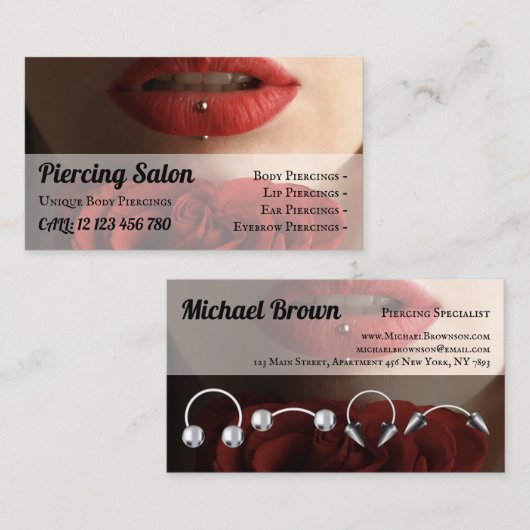 Rose Elegant Sterling Silver Juwelierlips Piercing Visitenkarte (Vorne/Hinten)