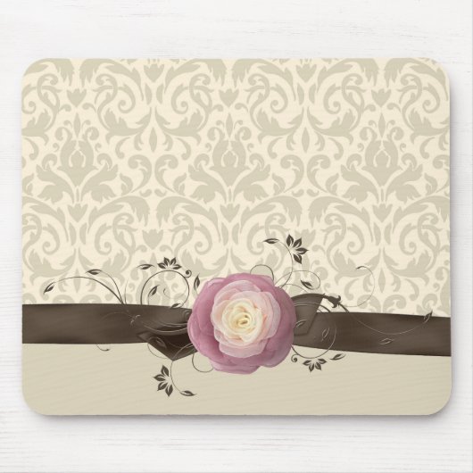 Rose Elegante Damask Ribbon Style Mousepad (Vorne)