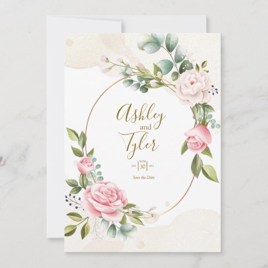 Rose Elegante romantische Blumenhochzeit Einladung (Vorderseite)