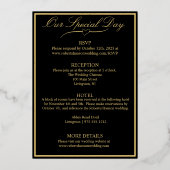 Rose, elegante Schwarze Hochzeit, Gold Full Folieneinladung (Rückseite)