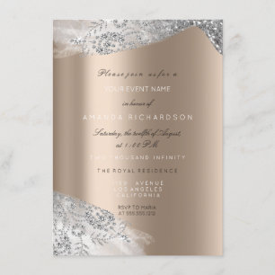 Rose Elfenbein Beige Weiß Sweet 16th Braut Silber Einladung